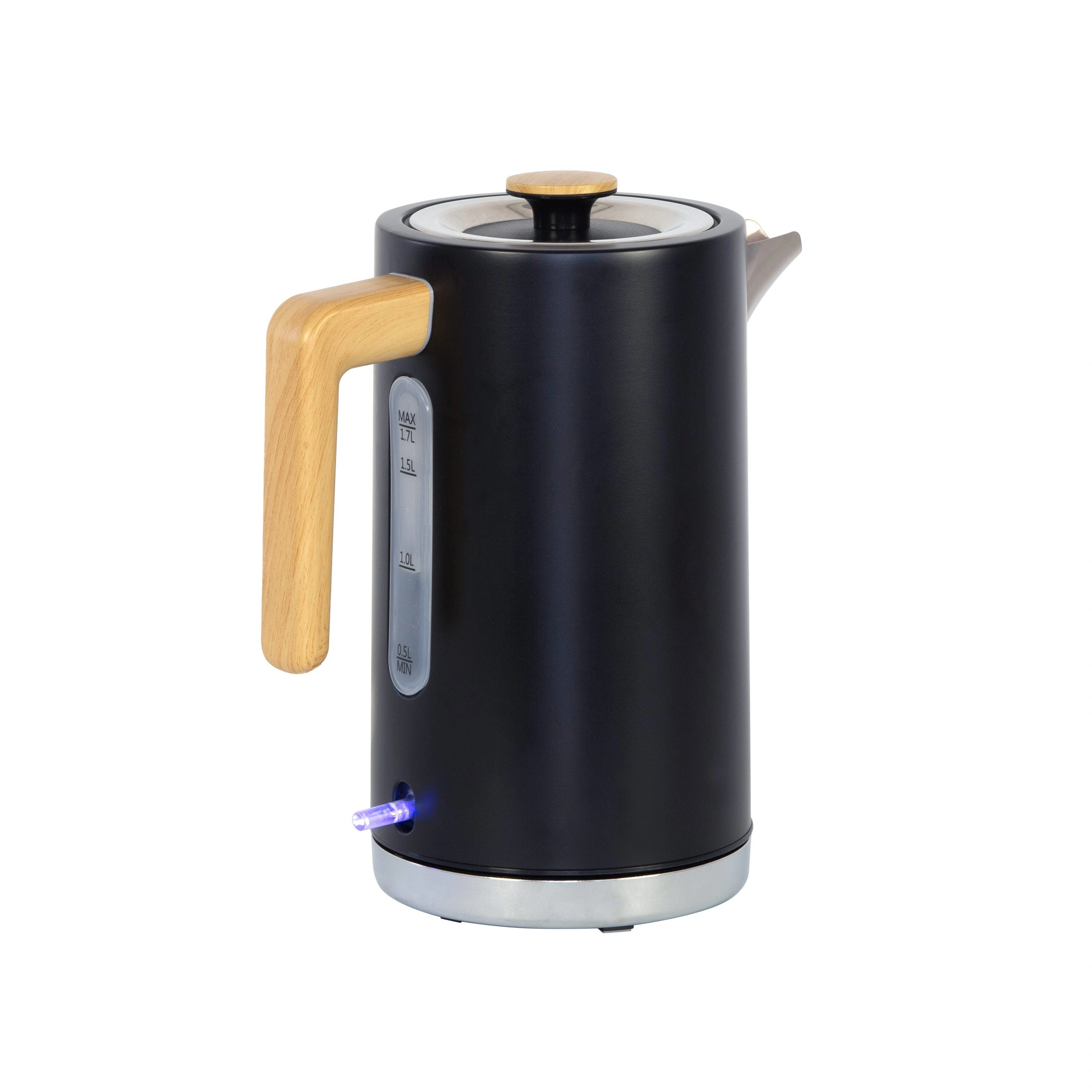 Stylish 1.7L Black Kettle with Warm Wood Accents – Perfect for Cozy Moments!